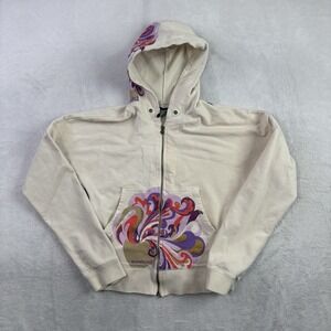 Y2K Ecko Red Full Zip Long Sleeve Floral Beige Hoodie Women's Medium